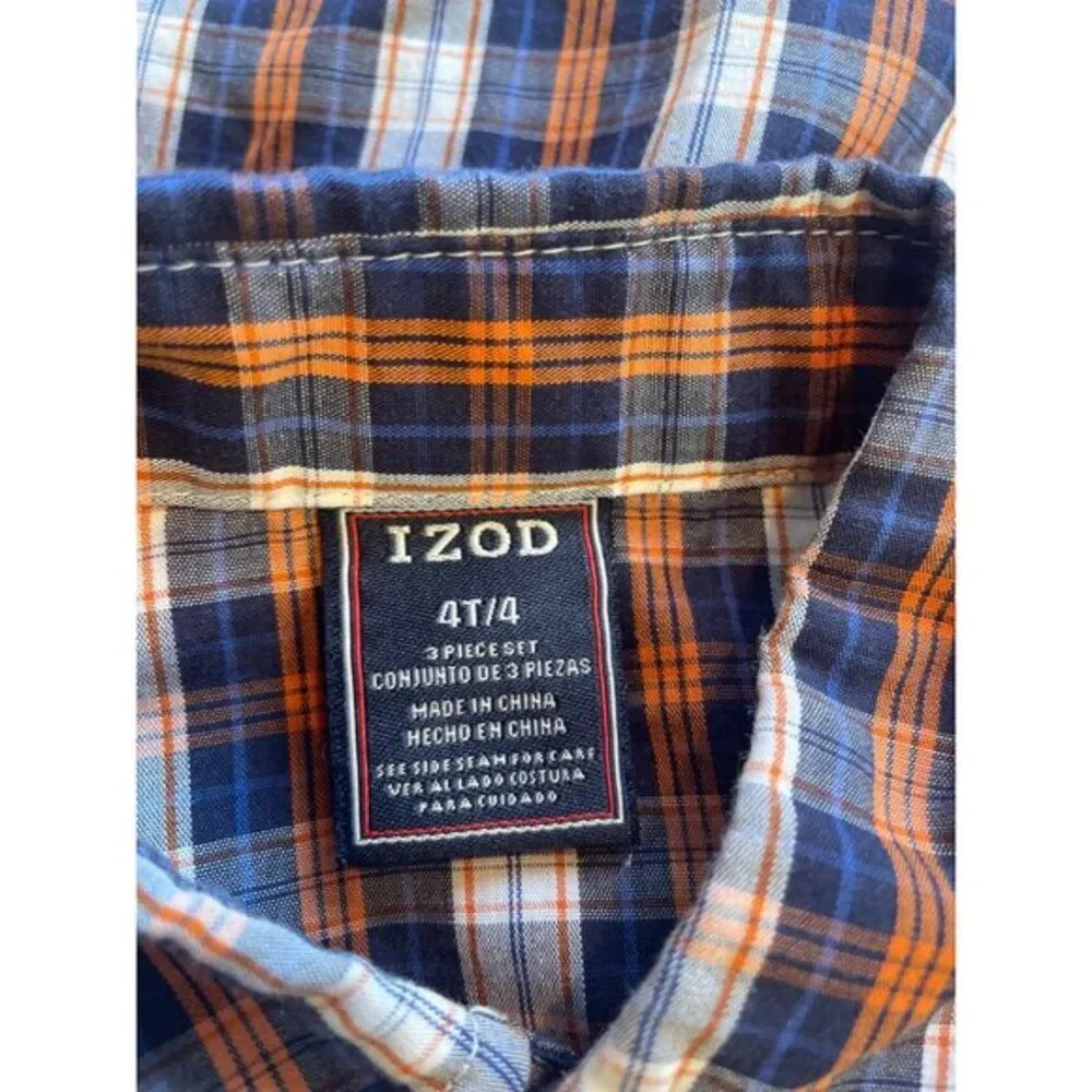Izod Boys Plaid Button-Up Shirt 4T Long Sleeve Classic Checkered Cotton Blend Bl